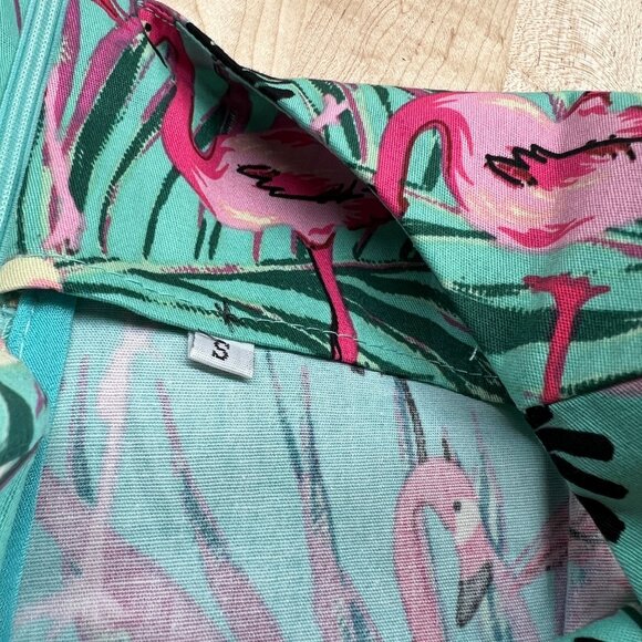 Retro Tropical Flamingo Print Sleeveless A-Line Summer Dress Size Small - Picture 10 of 13